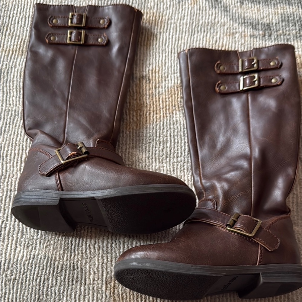 Stride Rite Brown Knee-High Boots with Buckle Accents